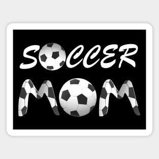 Soccer Mom with Soccer Balls and Black and White Soccer Patterned Letters (Black Background) Magnet
